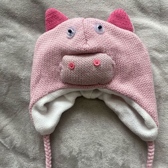 Knitted Pig Hat With Tassels - Picture 4 of 6